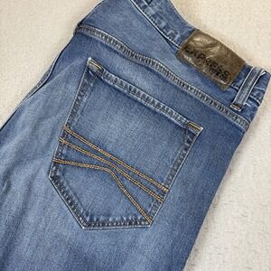 Express Jeans Blake Loose Fit Straight Leg Men 34X34 Blue Denim Fade Embroidered